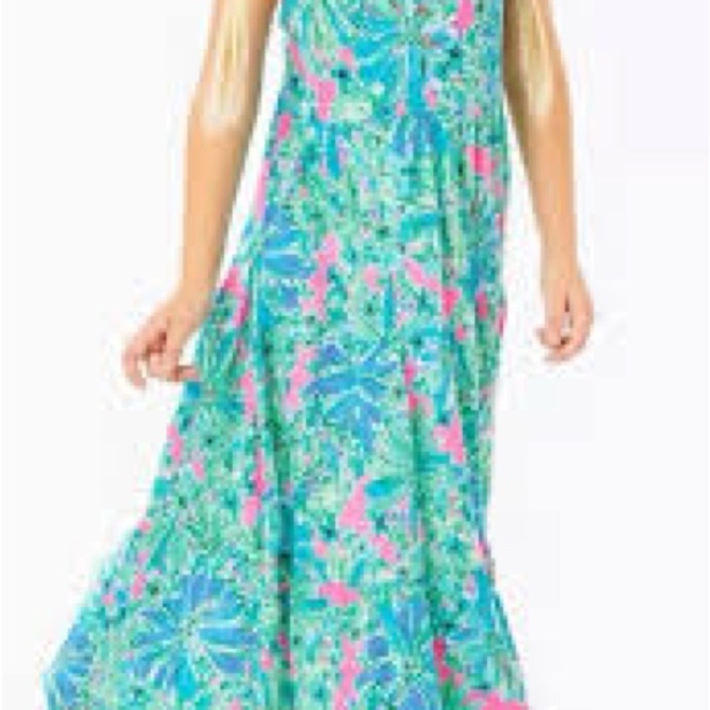 Lilly Pulitzer Mini Malone Maxi Dress in Blue and Pink Floral size MD (6-7)